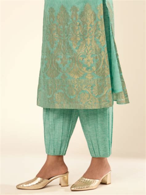 Banswara box pleat hem pants- Mint Green