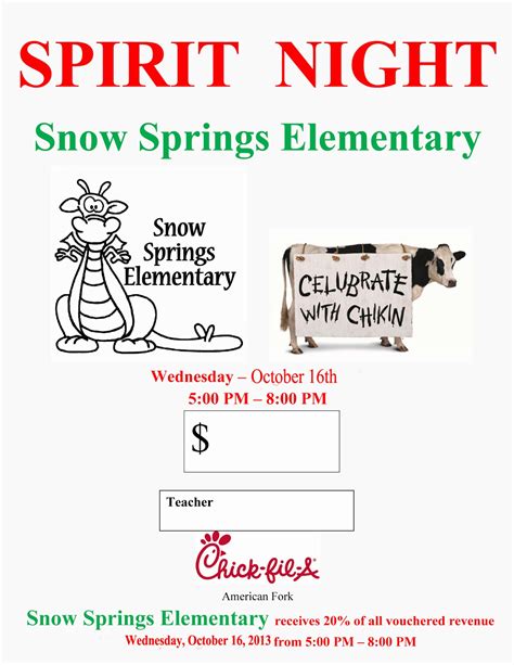Snow Springs Elementary PTA: Chick-fil-a Spirit Night!! Tonight!!