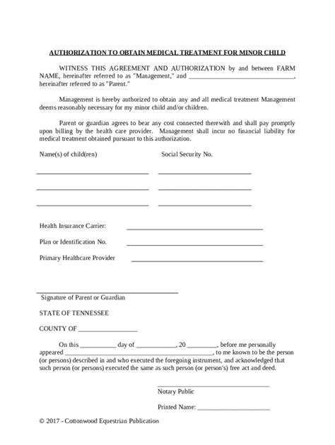 Authorization to Obtain Medical Treatment for Minor Child - Blank ...
