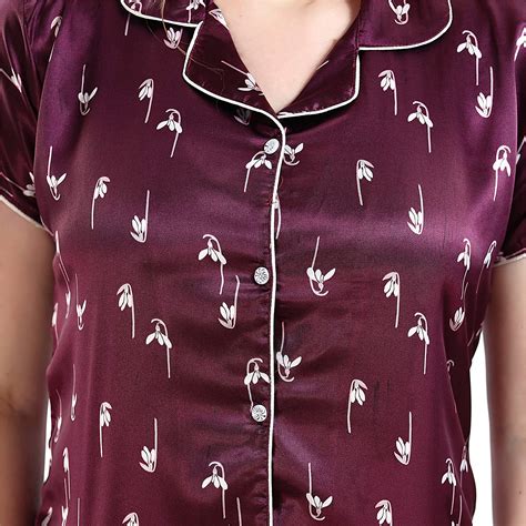 Buy Juliana Dream Women's Satin Burgundy Printed Nightwear at Amazon.in