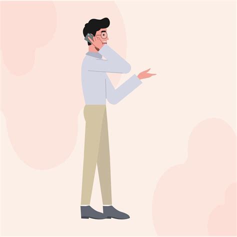 A business man with glasses flat character standing side view on the ...