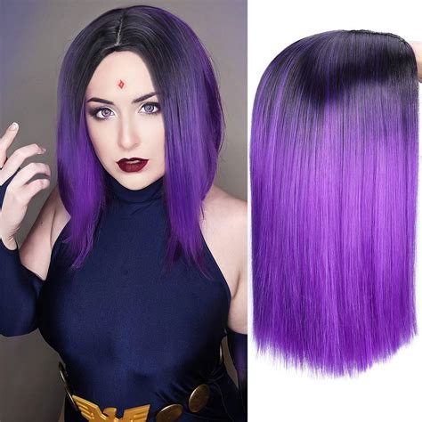 Amazon.com : Fancy Hair Ombre Wig Purple Short Straight Wigs Middle ...