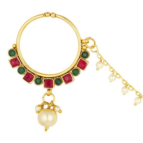Buy Peora Traditional Gold Plated Beautiful Nose Ring Nathiya with Long ...