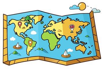 A cartoon drawing of a map of the world with a map of the world on it ...