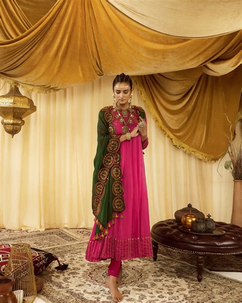 Buy - Pink round neck anarkali set | Elan Store
