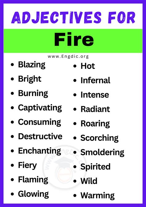 20+ Best Words to Describe Fire, Adjectives for Fire - EngDic