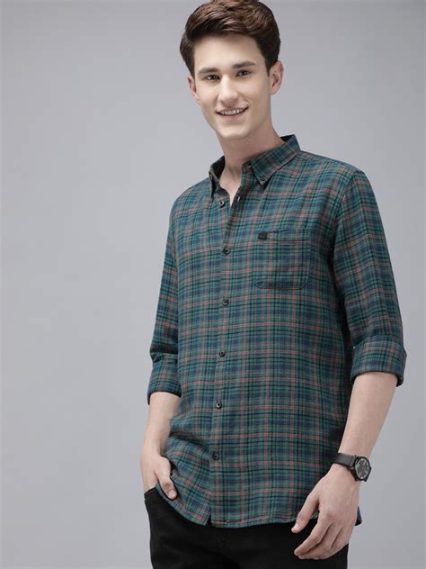 Buy The Bear House Men Green Micro Checked Slim Fit Cotton Casual Shirt ...