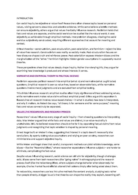 Exploring Objectivity in Social Inquiry: Values, Bias, and Research ...