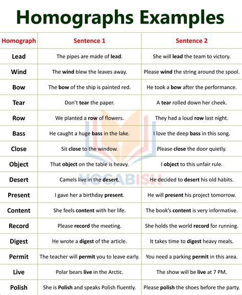 List of Homographs in English with Meanings | Vocabish
