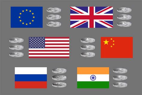 Set of vector icons of major world currencies with country flags in silver tones 12505611 Vector ...