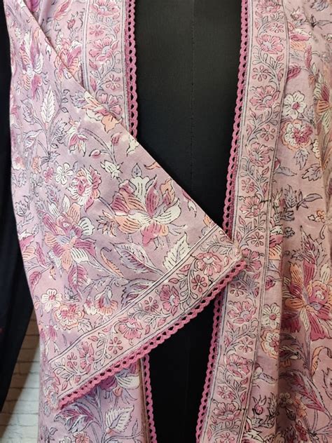 Purple Floral Hand Block Printed Shrug Overlay with Lace Detailing ...