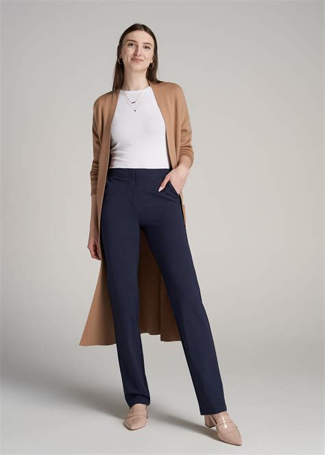Slacks for Women: Tall lady Straight Leg Navy Pants | American Tall