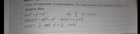 laws of exponents of real number if A and B are positive real number ...