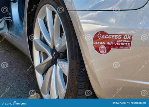 California Clean Air Vehicle Sticker for Electric Cars Editorial ...