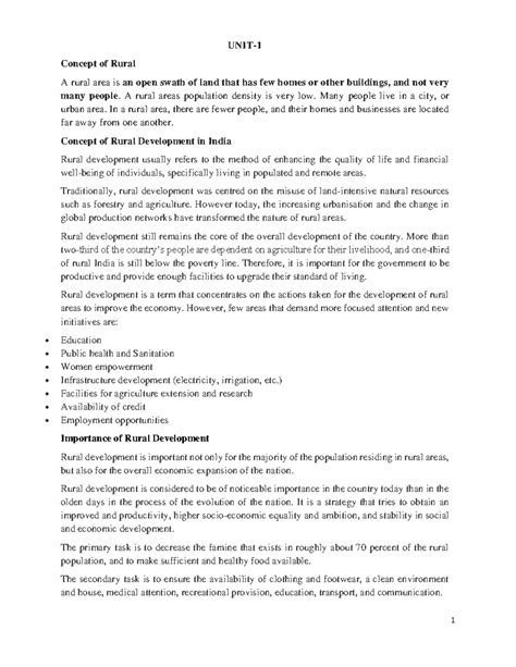 Unit1 RD - Notes - UNIT- 1 Concept of Rural A rural area is an open ...