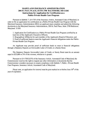 Fillable Online mdinsurance state md Application for Certification as a ...