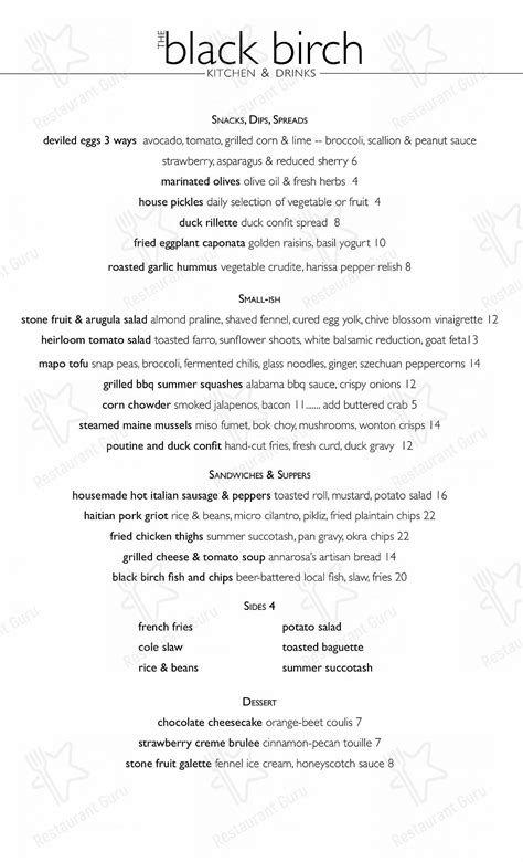 Menu at The Black Birch pub & bar, Kittery, 2 Government St