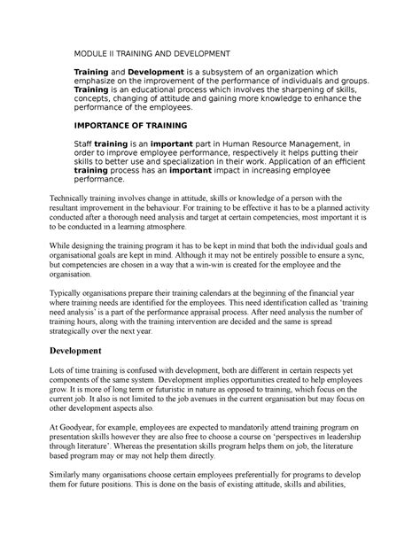 Training and development - MODULE II TRAINING AND DEVELOPMENT Training ...