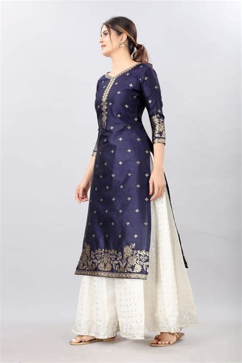 Navy Blue-Gold Toned Unstiched Woven Design Dress Material