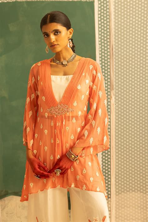 Peach Embroidered Jacket Set – SABHYATA CLOTHING