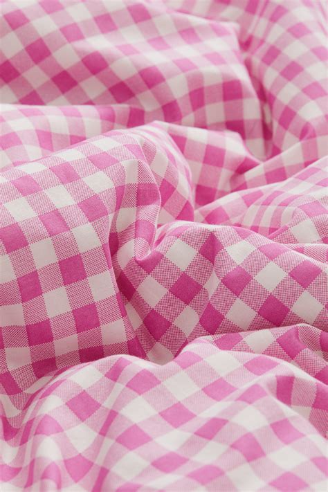 Patterned single duvet cover set - Bright pink/Gingham check - Home All ...