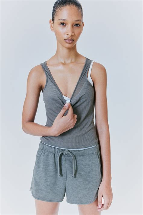 Sheer ribbed vest top - Dark dusty green - Ladies | H&M IN