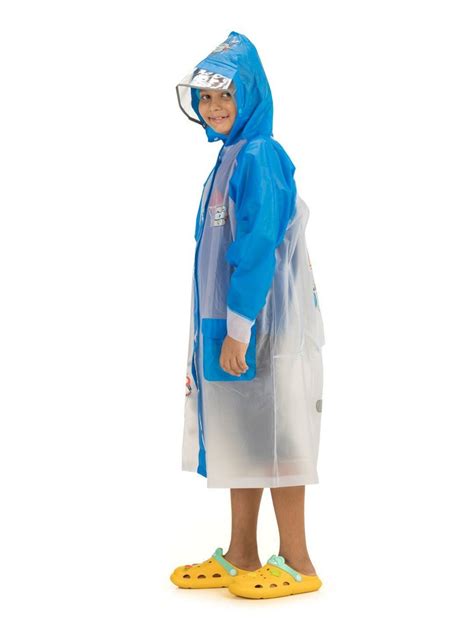 White and Blue Robot-Themed Raincoat for Boys – Yellow Bee India
