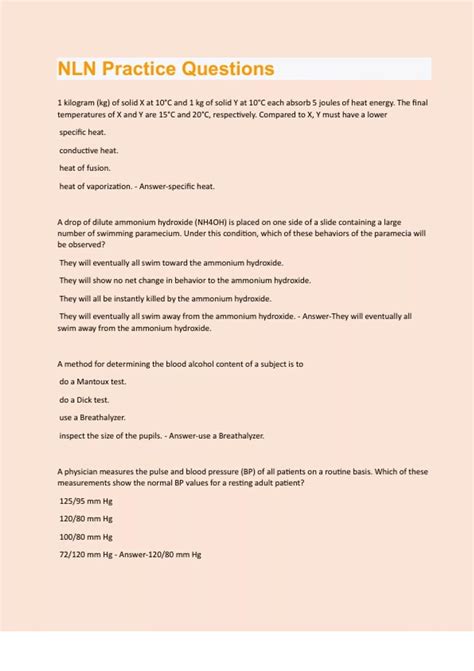 NLN Practice Questions and Answers with complete solution - NLN - Stuvia US