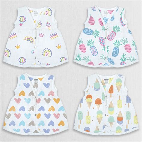 1st Step 100% Soft Muslin Cotton Snap Button Baby Frock - Pack Of 4