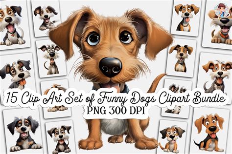 Clip Art Set of Funny Dog Clipart Bundle Graphic by Lloy Design ...
