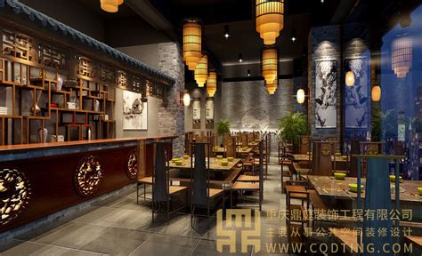 80万元餐饮空间300平米装修案例_效果图 - 古风餐饮店 - 设计本