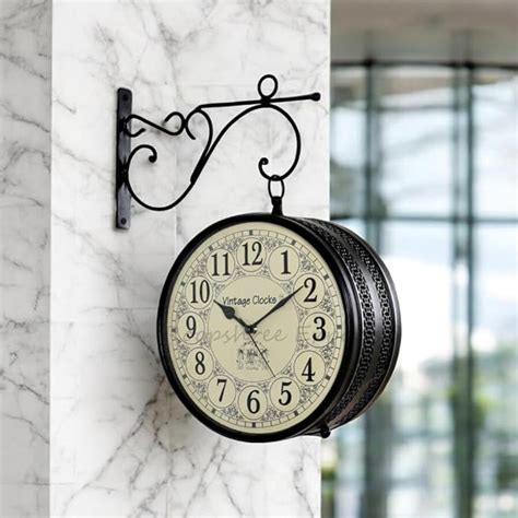 Buy Vintage Clock Metal Double Side Hand-Crafted Black Wall Clock / 8 ...