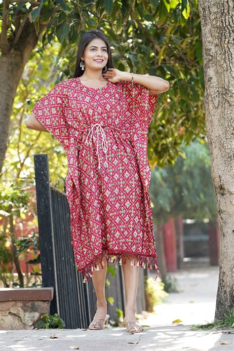 Buy Kalamkari Chinon Silk Kaftan Midi Dress for Women Online at ...