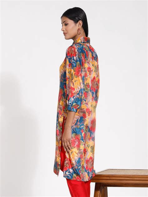 Women Satin Shirt Kurta in Mustard | VASTRAMAY – vastramay
