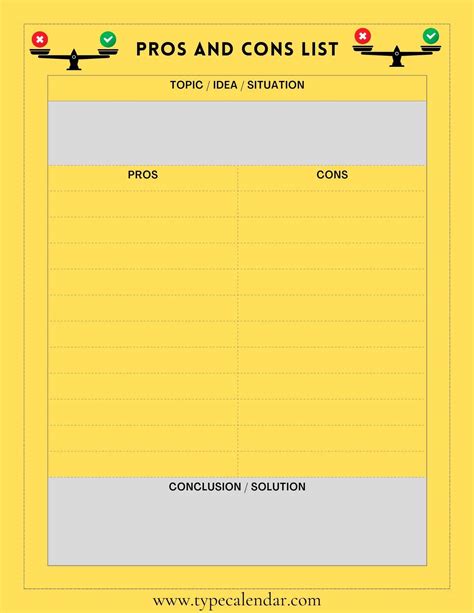 Pros And Cons List Template