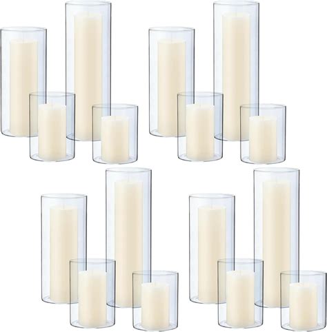 Amazon.com: Treela Set of 16 Slim Pillar Candles and Glass Cylinder ...