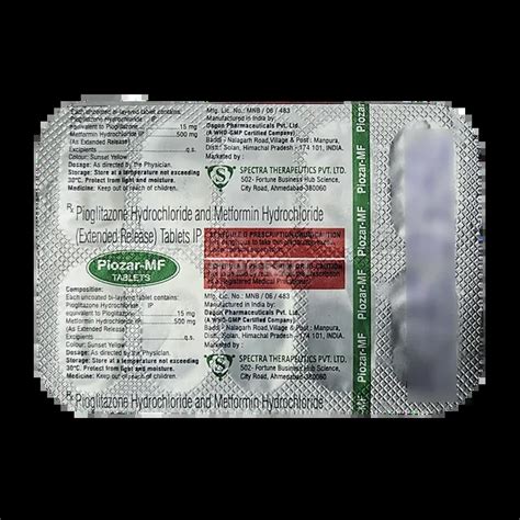PIOZAR MF 15/500MG TABLET 10'S Price, Uses, Side Effects & Substitutes ...
