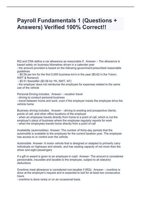 Payroll Fundamentals 1 (Questions + Answers) Verified 100% Correct ...