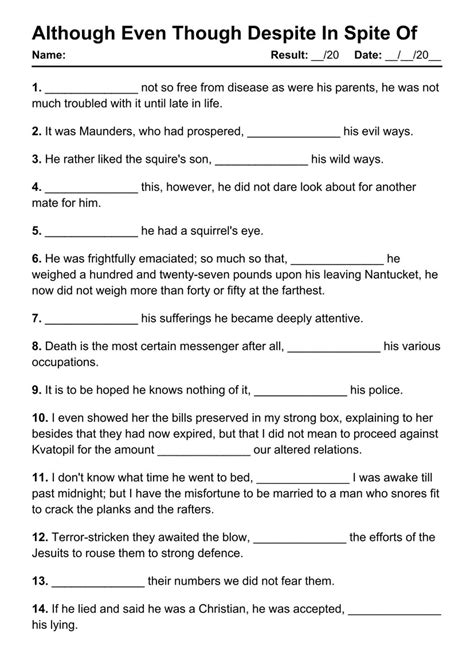 97 Printable Although Even Though Despite In Spite Of PDF Worksheets ...