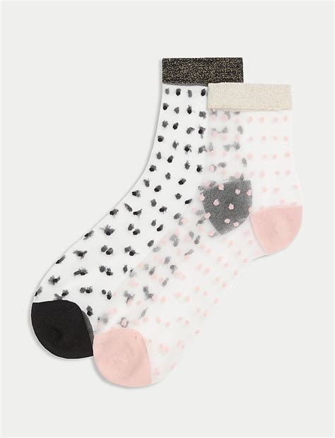 Buy 2pk Cotton Blend Sheer Spot Anklets at Marks & Spencer