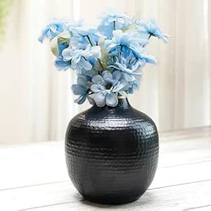 Buy Behoma Matt Black Metal Hammered Bud Shape Vase for Home Decor ...