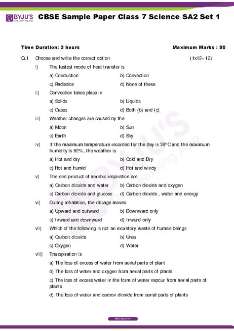 CBSE Sample Paper Class 7 Science SA2 Set 1 - ii) Instrument used to ...