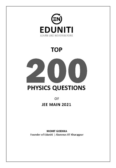 Top 200 JEE Main 2021 Physics Questions with Solutions - Studocu
