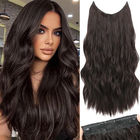 Amazon.com : Yorda Invisible Wire Hair Extensions, Dark Brown Hair ...