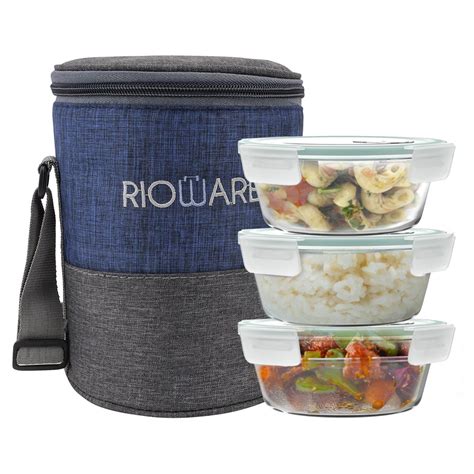Premium Glass Lunch Box Round Set of 3 400ml each – Rioware