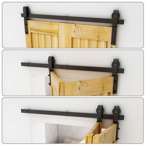 Bifold Sliding Barn Door Hardware Kit Top Mount Roller Black Flat Track ...