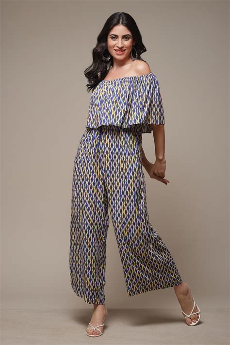 Navy Rayon Printed Jumpsuit