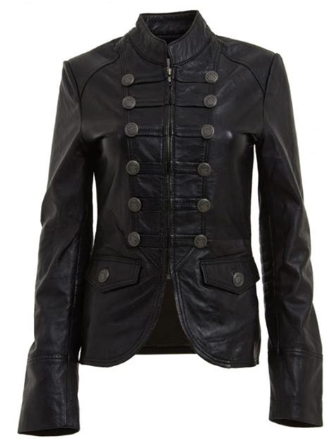 Women's Military Style Leather Jacket - Stars Jackets