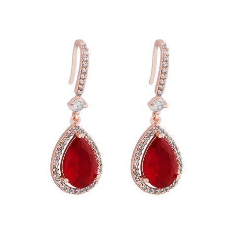 Buy Teejh Radians Rose Gold Plated Red Stone Drop Earrings Online