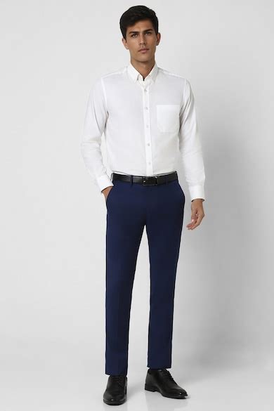 Buy Men Navy Solid Slim Fit Trousers Online - 39734114 | Van Heusen
